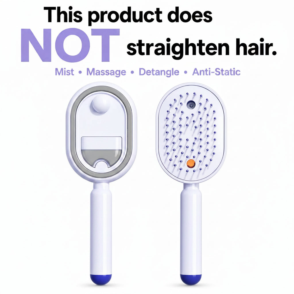 【Not Straightened】Electric Spray Air Cushion Massage Comb, Self-Cleaning Anti-Tangle Hair Brush, Anti-Static Volumizing Scalp Massage Brush for Dry Frizzy Hair Care, No Essential Oil Included