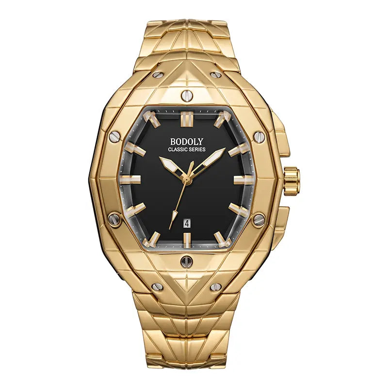 【Dealsforyoudays】Luxury Polygon Men'S Business Watch Waterproof Luminous Calendar Premium Metal Texture Gift Box Included for Men