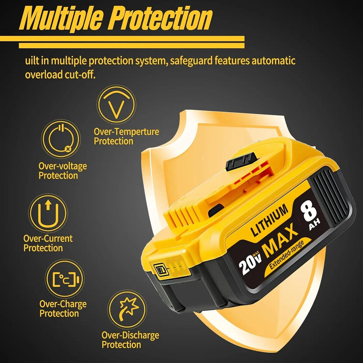 20V Max 8.0Ah Lithium Replacement Battery for Dewalt Cordless Power Tools - Compatible with Dewalt DCB208, DCB200, DCB206, DCB205, DCB204 Models