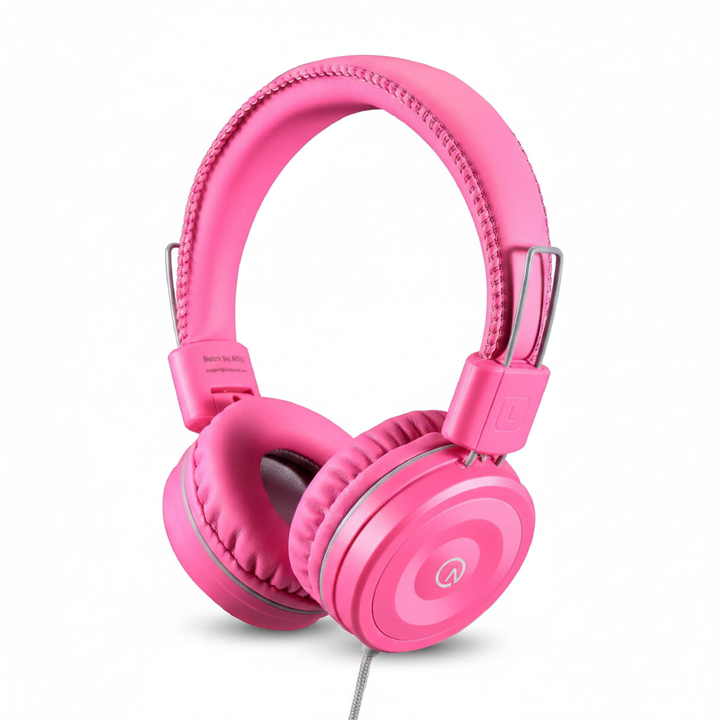 Kids Headphones K22 Foldable Stereo Tangle-Free 5Ft Long Cord 3.5Mm Jack Plugin Wired On-Ear Headset for Ipad/Amazon Kindle Fire/Girls/School/Laptop/Travel/Plane/Tablet Flamingopink