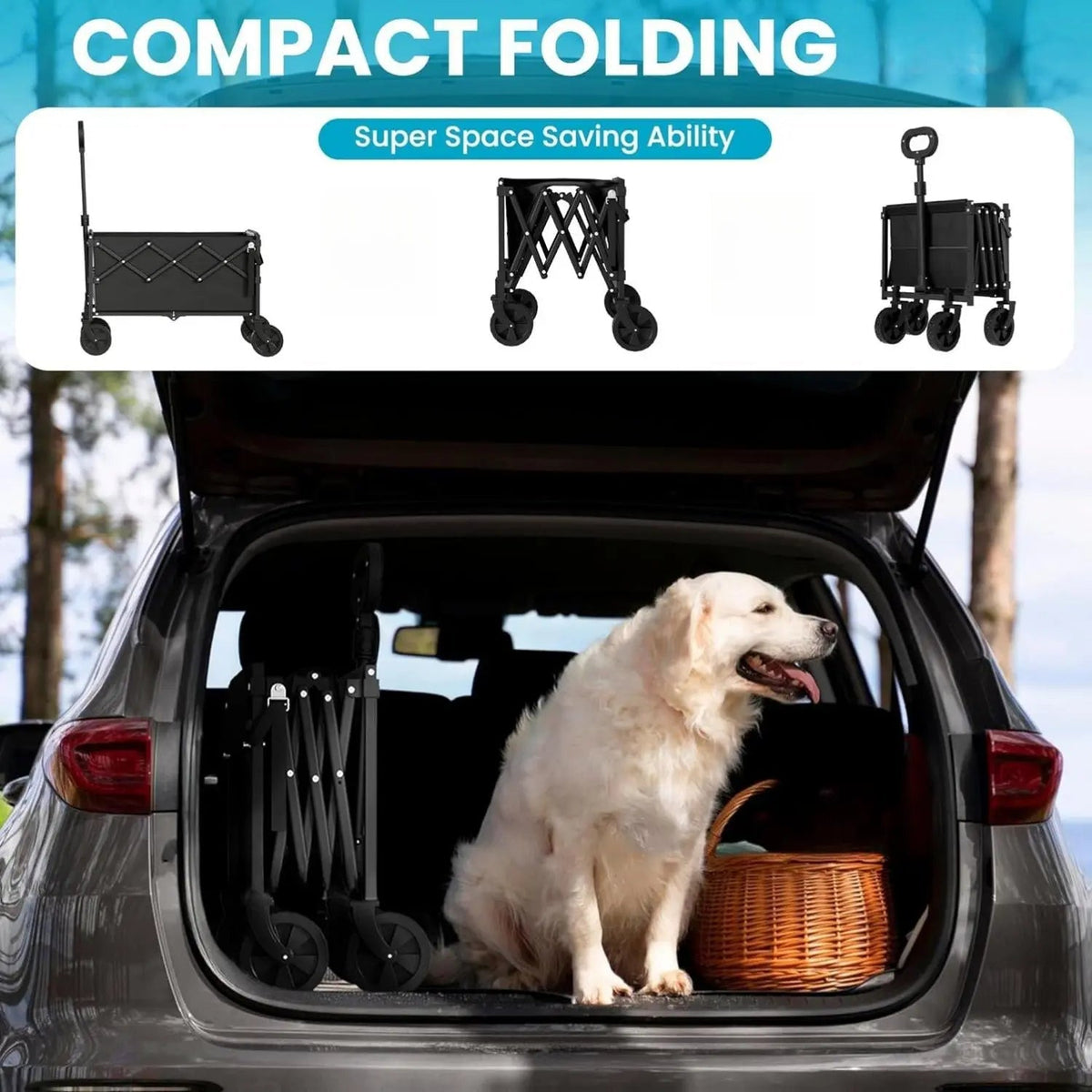 [Memorial Day]【Live】Wecharmer Collapsible Wagon with Tailgate, Wagons Carts Foldable with 350Lbs Capacity, Lightweight Portable Utility Folding Wagon Cart for Shopping Camping Sports Garden