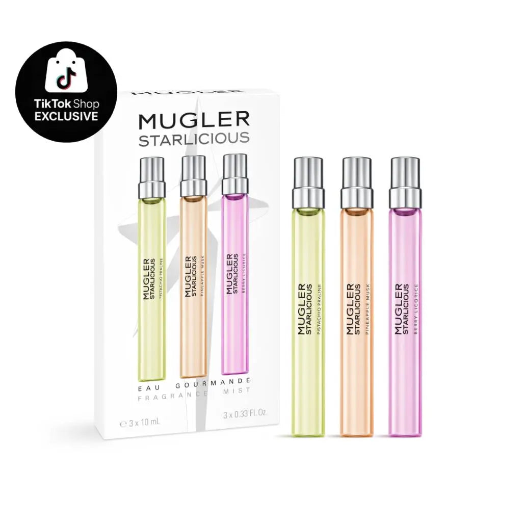 MUGLER | Starlicious Fragrance Mists Collection | Berry Licorice, Pistachio Praline, Pineapple Musk | 75Ml (2.5 Oz) | Discovery Set 3 X 10Ml