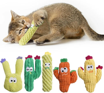 Pawsible 5 Pack Cactus Cat Toy Set, 100% Premium Cat Herb Filling, Natural Stimulation for Cats, Durable for Teething, Perfect Kitten Toy