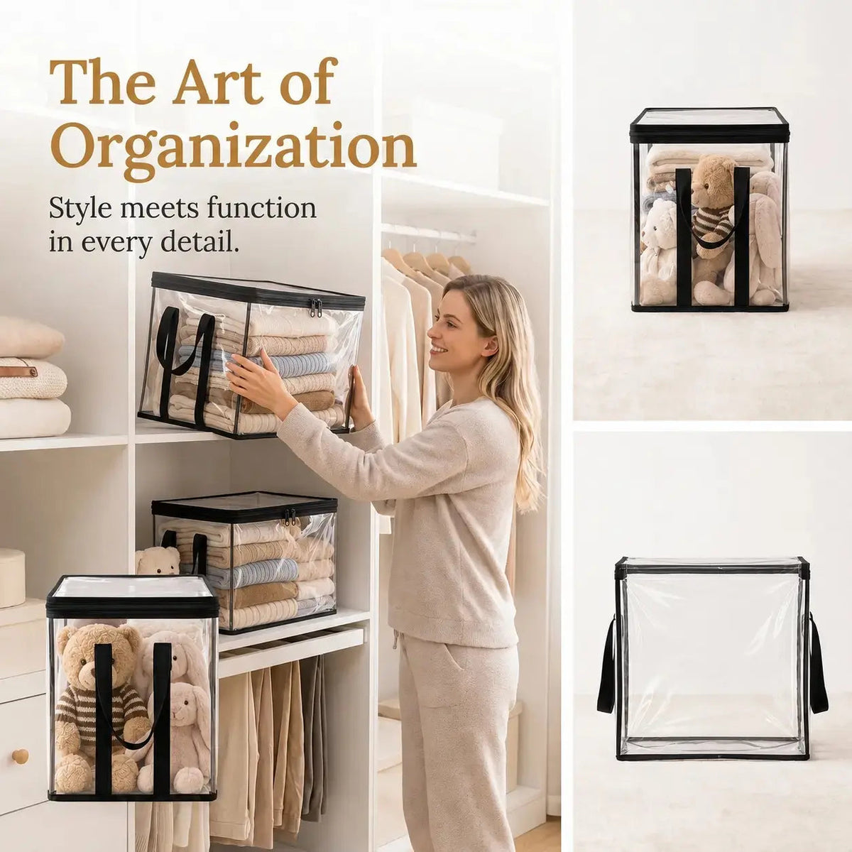 Large Clear Thick Plastic Storage Box with Hinged Lid, Heavy-Duty Durable High-Capacity Organizer for Home, Moving, Attic