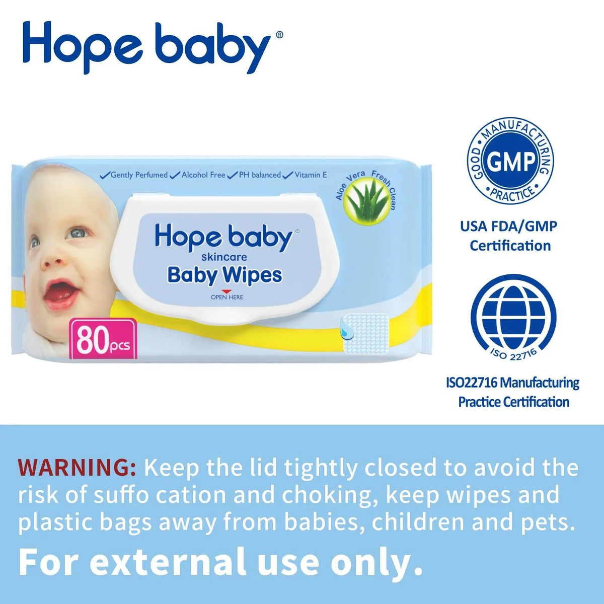 HOPE BABY Toddler Diaper Wipes---Sensitive Baby Wipes 480 Count, HOPE BABY Toddler Wet Wipes with Flip Top Lid, Hypoallergenic & Unscented