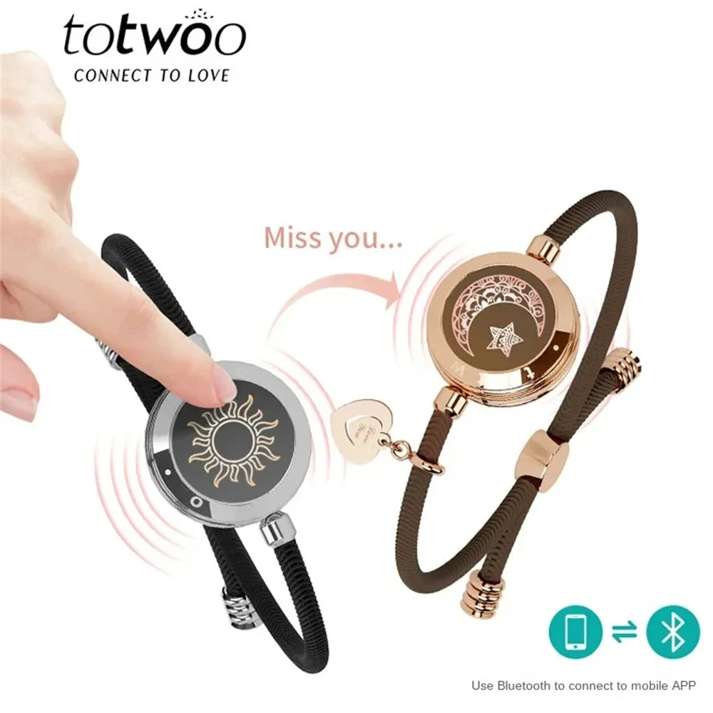 Long Distance Touch Light Up&Vibrate Bracelets for Couples, Long Distance Relationship Gifts Smart Sun&Moon Love Bracelet
