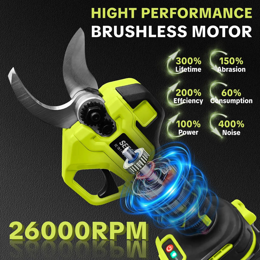 SEESE Electric Pruning Shears for Gardening: 1.25" Cutting Cordless Power Pruner, Brushless Motor, Dual21V Battery for Tree & Flowertrimming Fathersdaygift
