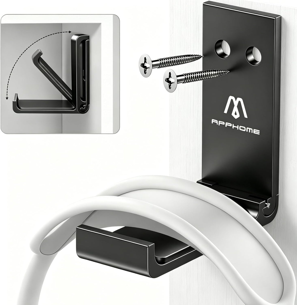 Foldable Headphone Stand & Headset Holder Mount, No-Scratch Silicone Pad Wall Hook for Gaming Headset, Space-Saving under Desk Hanger with Strong Adhesive for PC, Home, and Office, Black