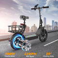 Foldable Electric Scooter with Seat and Basket, 500W Peak Motor, 48V/10.4Ah Rechargeable Battery, LED Headlight, Rear Disc Brakes, Dual Shock Absorbers, Adjustable Height, Customizable Size, 22MPH Max Speed, 28Miles Max Range