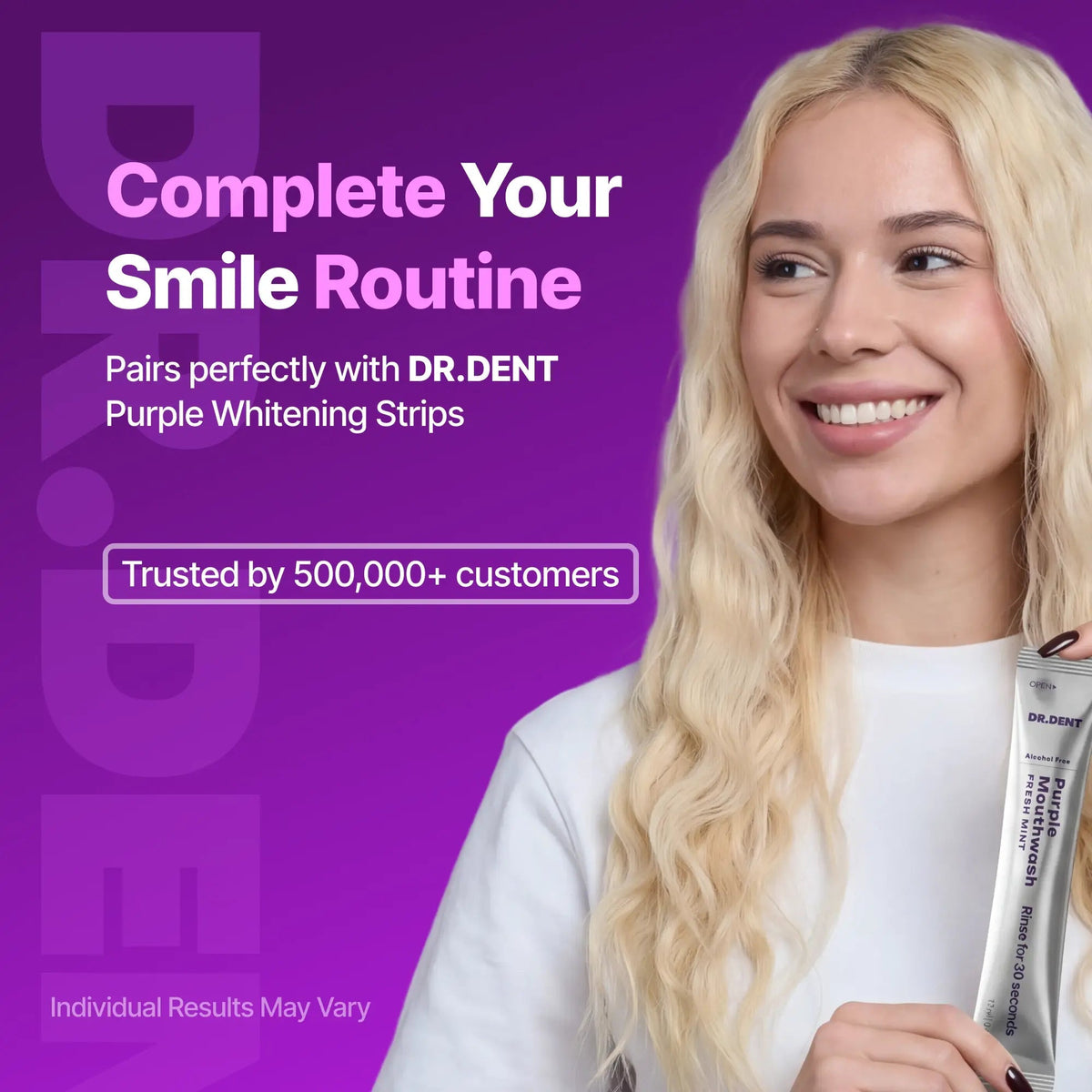 DR.DENT Purple Mouthwash - Sachets 20 Pack - Peroxide-Free - Alcohol Free - Vegan Mint