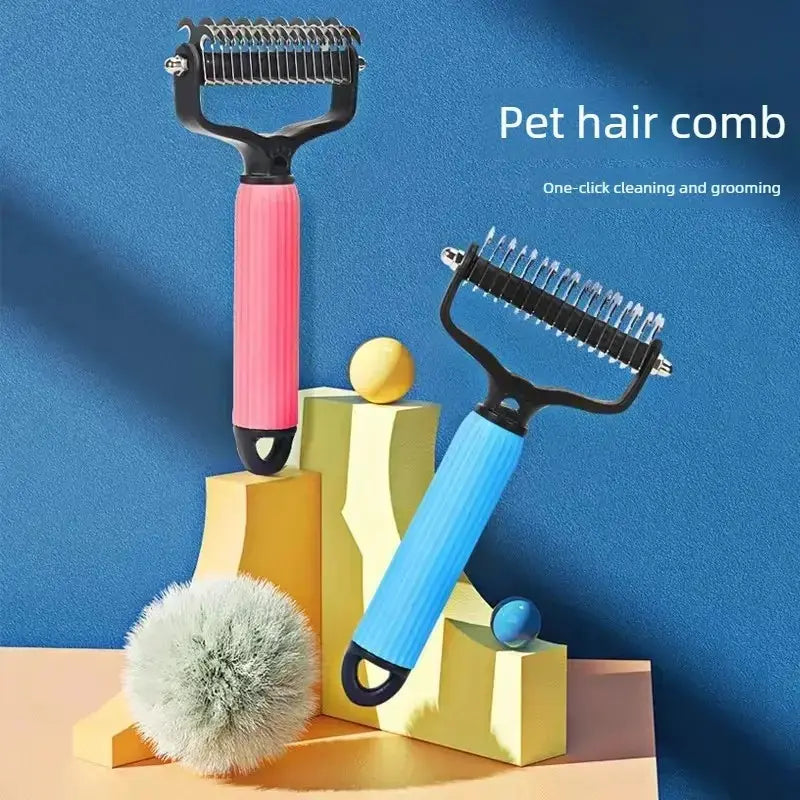 Pet Detangling Comb for Dogs Double Sided Stainless Steel Grooming Tool for Coat Care Shedding Removal Easy to Use One Click Cleaning