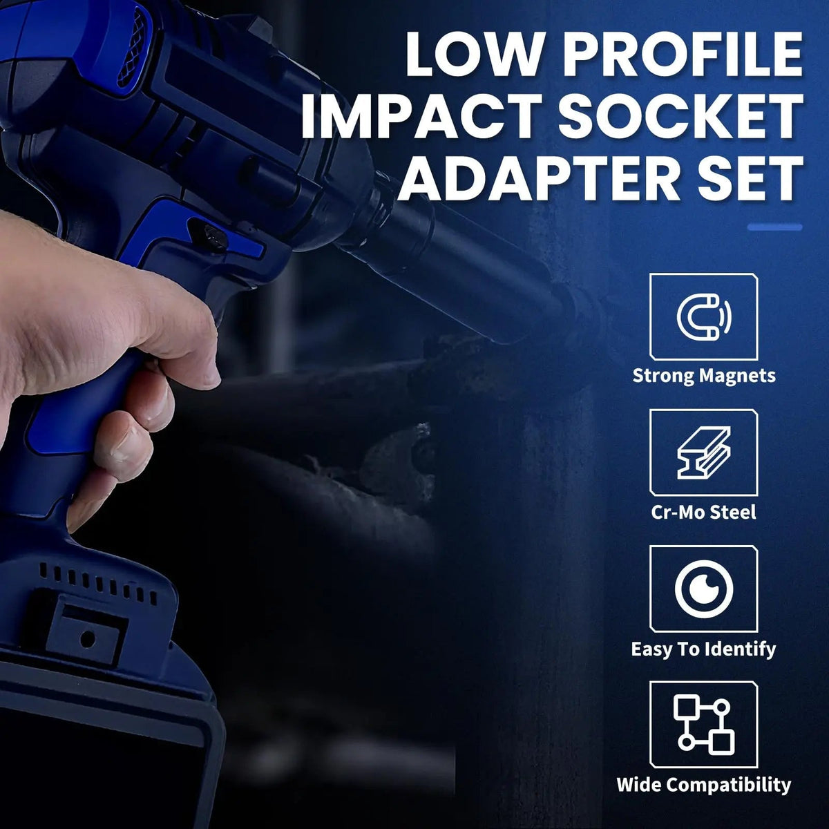 2026 Upgraded Low Profile Impact Socket Adapter Set, 4PCS Stubby Drive Ratchet Adapters, 1/4" to 3/8", 3/8" to 1/2", 1/2" to 3/4", 3/4" to 1", Compact Tools for Tight Spaces, Perfect Father'S Day Gift