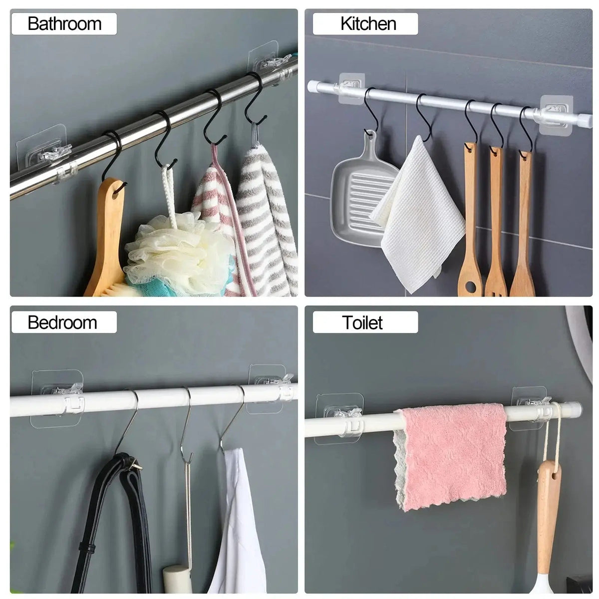 A Set of 8PCS Transparent Drapery Hooks,Curtain Rod Brackets with Clips,Rod Hanging,Adjustable Rods Holder,Multipurposefor Curtain Rod Hooks for Livingroom Bathroom Kitchen Bedroom Toilet Apartment.