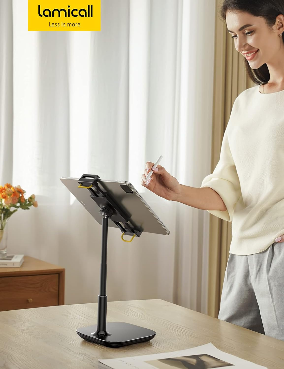 Tablet Stand Holder, Gooseneck Tablet Mount - 2.5Lb Heavy Duty Base Adjustable Desktop Stand with 360 Degree Rotating for 4.7-13" Tablets, Ipad Pro 12.9 Air Mini, Fire, Kindle, Tabs, Black