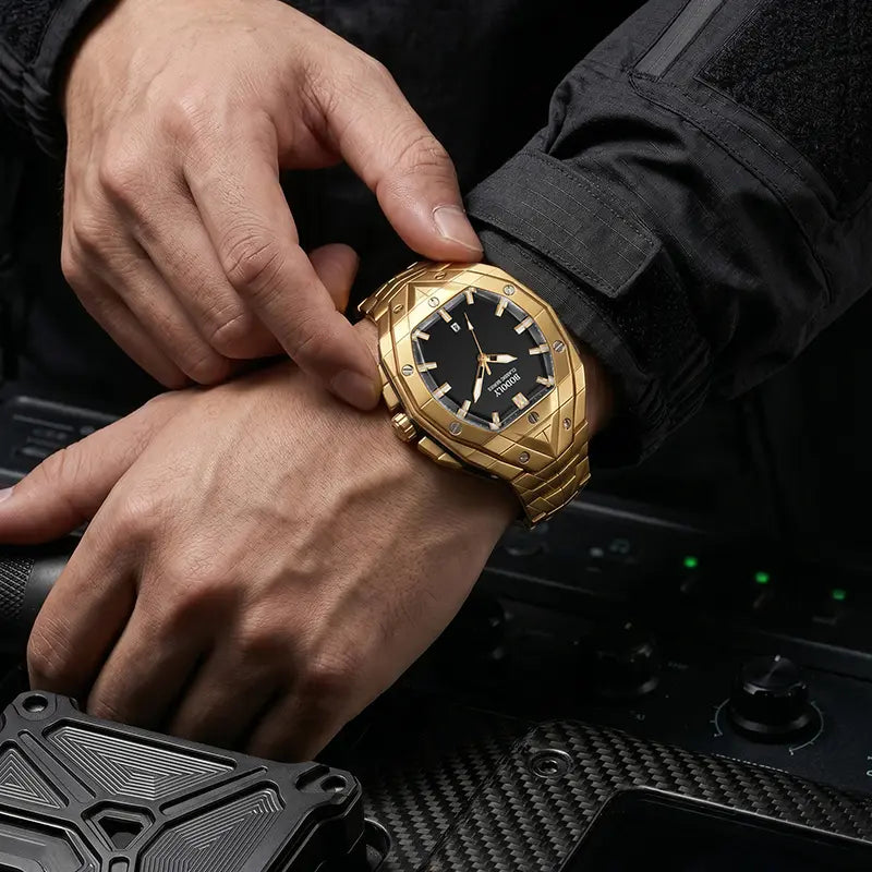 【Dealsforyoudays】Luxury Polygon Men'S Business Watch Waterproof Luminous Calendar Premium Metal Texture Gift Box Included for Men