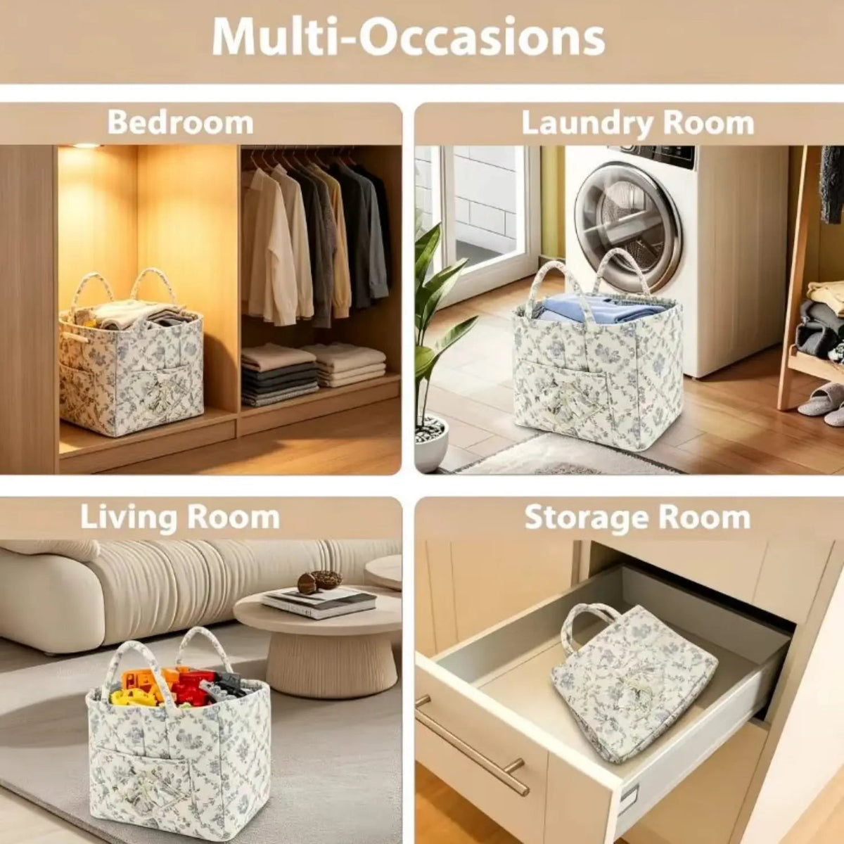 Stylish, Lightweight Storage Box with a Carry Handle and Foldable Design—Sweet, Fresh Aesthetic Suitable for Home, Picnics, Shopping, Snack Baskets, and an Essential Household Item.