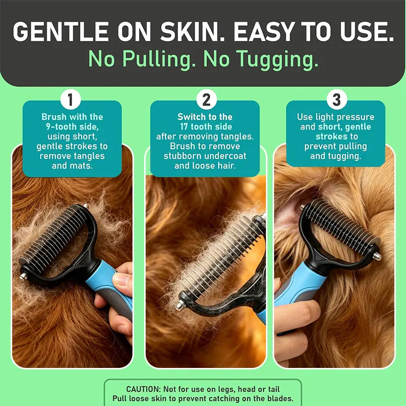 Ihubei Pet Grooming Rake - Double-Sided Deshedding Dematting Tool, Undercoat Rake for Dogs & Cats, Extra-Wide Dog Grooming Brush & Deshedder Comb for Long Hair, Reduces Shedding 95%
