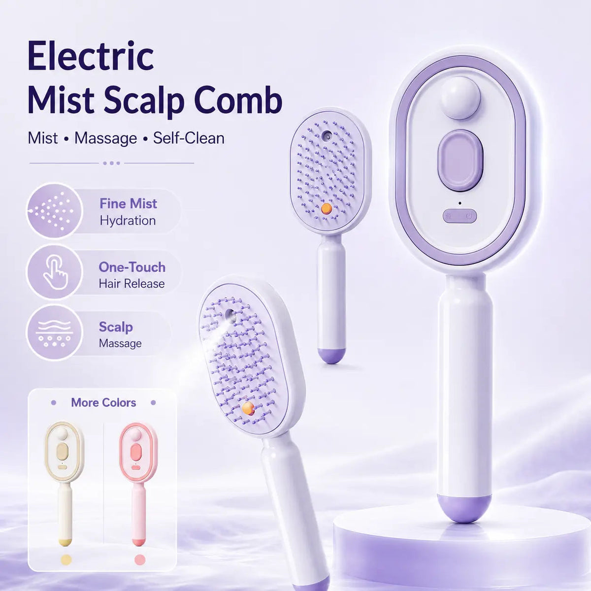 【Not Straightened】Electric Spray Air Cushion Massage Comb, Self-Cleaning Anti-Tangle Hair Brush, Anti-Static Volumizing Scalp Massage Brush for Dry Frizzy Hair Care, No Essential Oil Included