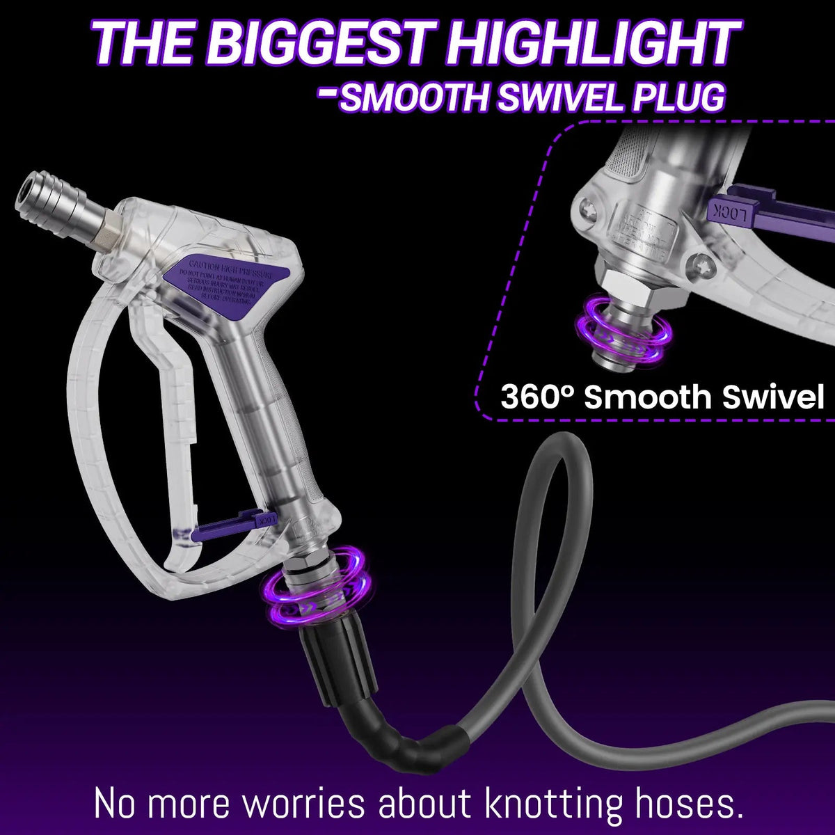 High-Pressure Washer Transparent Purple Spray Gun with Self-Locking Head and 3/8" Quick-Connect Fitting; Features a Scratch-Resistant Purple Silicone Nozzle.