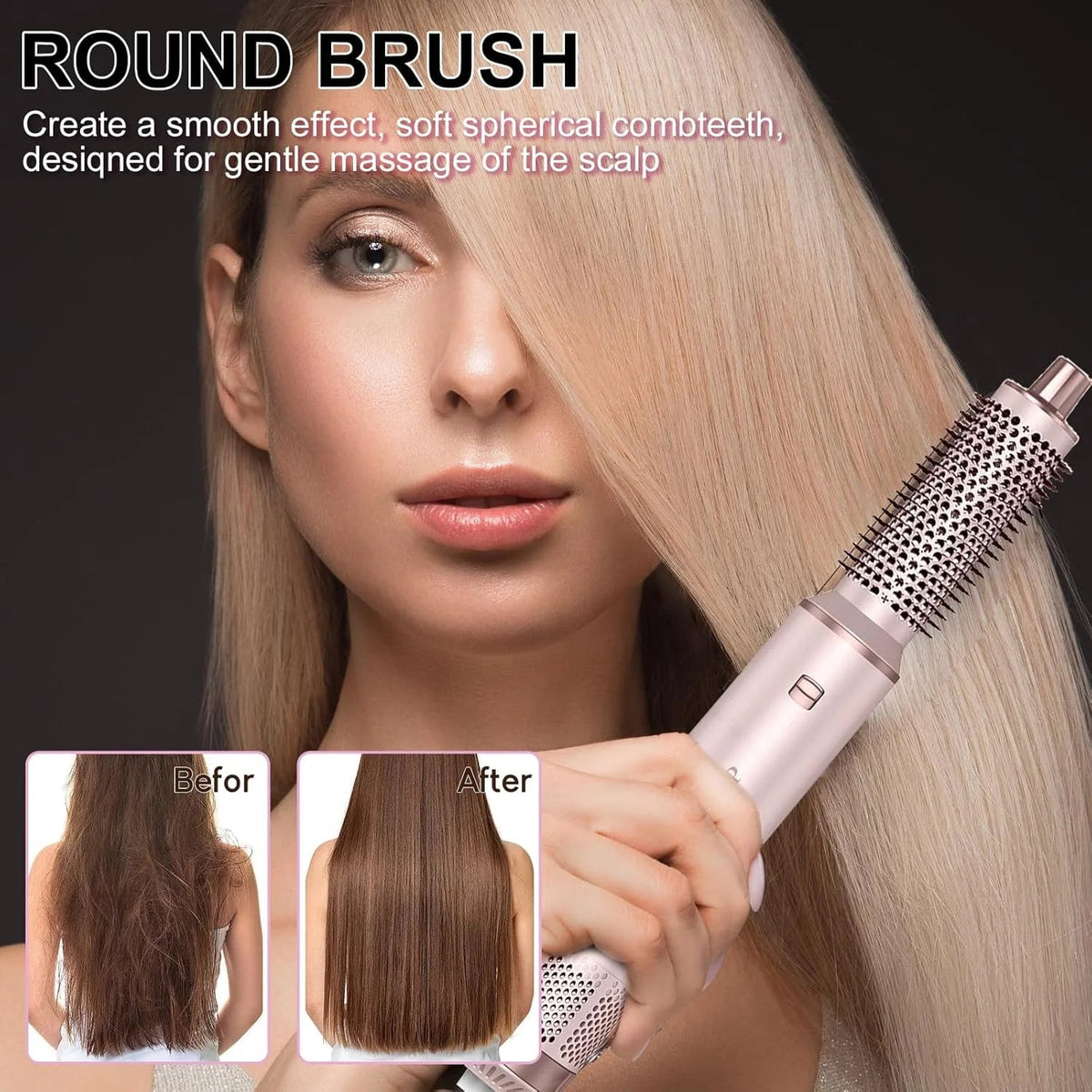 Hair Dryer 5-In-1 Brush with Hot Air Curling & Negative Ion Technology - Versatile Styler for Drying, Curling, Straightening