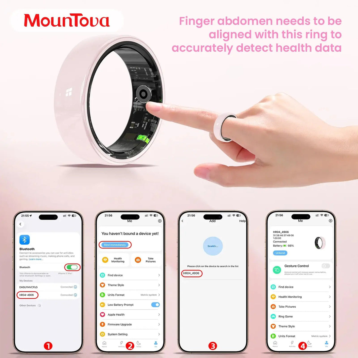 #6-#11 Pink & Black Ceramic Smart Couple Rings for Women & Men, Fitness & Sleep Tracker, Heart Rate & Stress Monitor, Cycle Tracking, IP68 Waterproof, 3–5 Day Battery, Ios & Android Compatible, with Charging Case