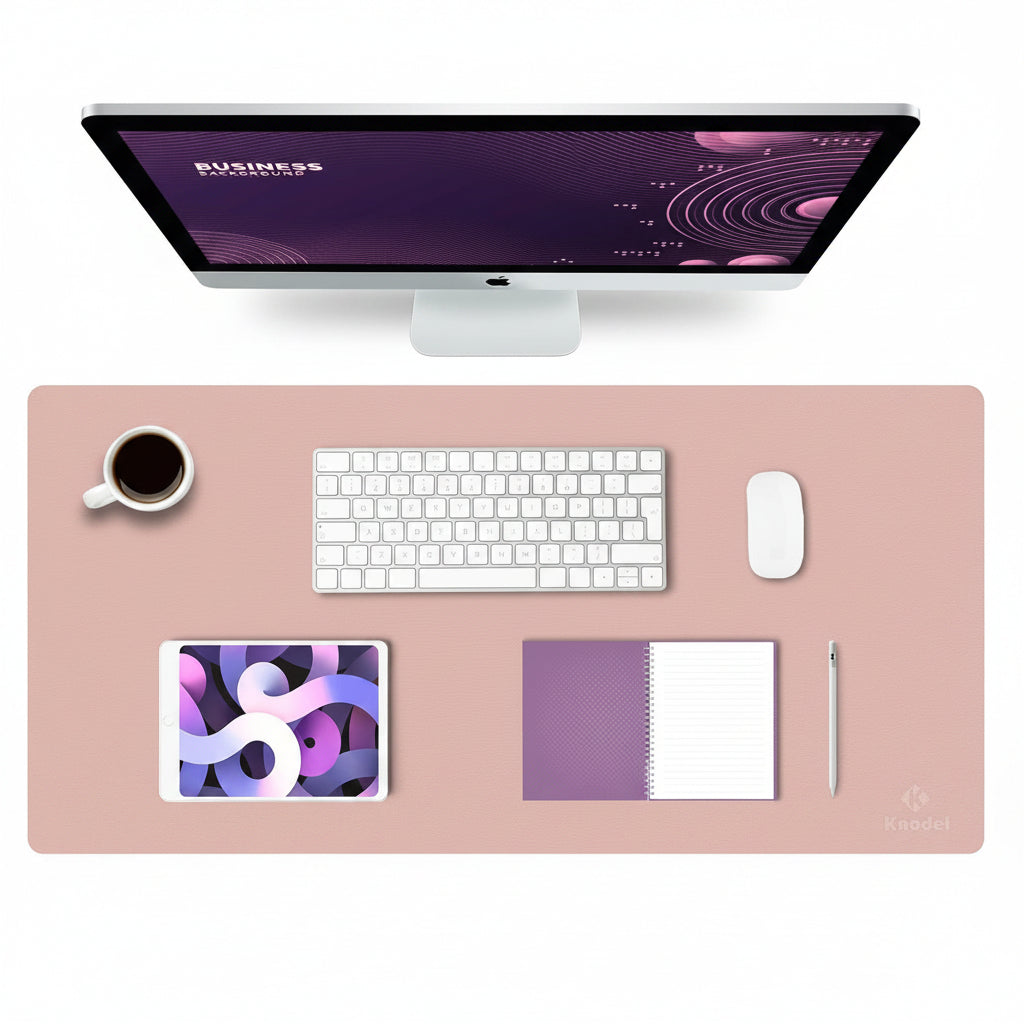 Large Office Leather Desk Mat, Mouse and Keyboard Pad, Computer and Laptop Mat, Desktop Protector and Cover, Writing Pad and Blotter (31.5"X15.7", Pink)