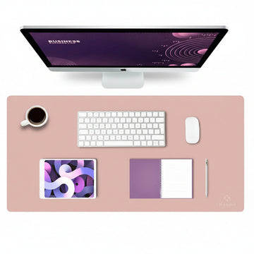 Large Office Leather Desk Mat, Mouse and Keyboard Pad, Computer and Laptop Mat, Desktop Protector and Cover, Writing Pad and Blotter (31.5"X15.7", Pink)
