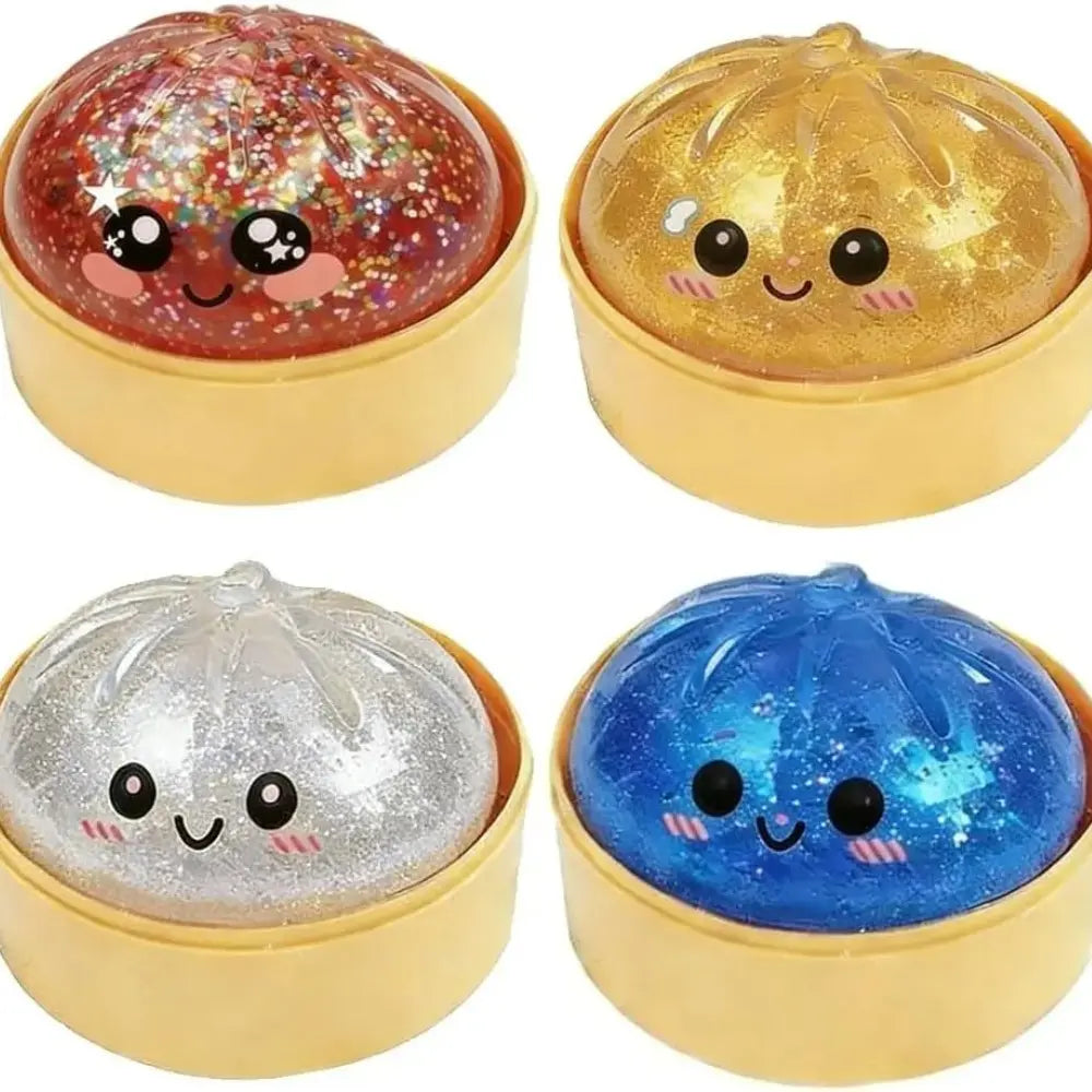 【Blind Box】2026 New Glitter Dumpling Squishy with Steamer Box, Soft Sensory Fidget Steamed Bun Squeeze Tool for Adult Stress & Anxiety Relief,