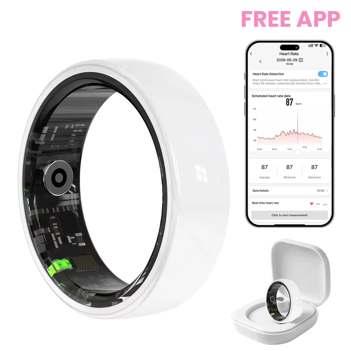 #6-#11 Pink & Black Ceramic Smart Couple Rings for Women & Men, Fitness & Sleep Tracker, Heart Rate & Stress Monitor, Cycle Tracking, IP68 Waterproof, 3–5 Day Battery, Ios & Android Compatible, with Charging Case